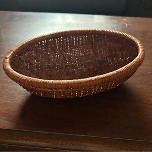 Handwoven Oblong Rattan Basket – Herringbone Weave